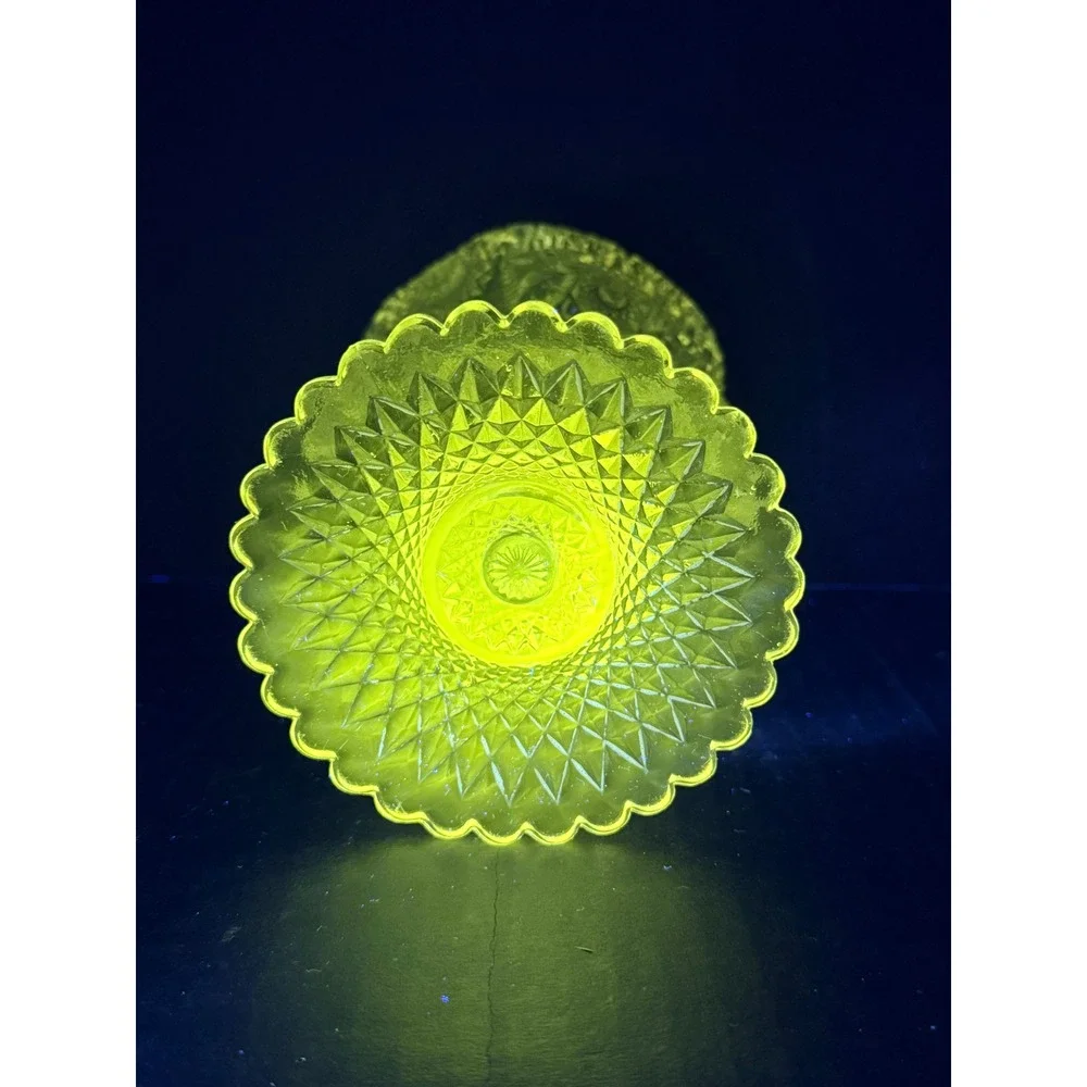 Antique Uranium Vaseline Glass Trumpet Vase EAPG UV Reactive Pressed Glass 6.5